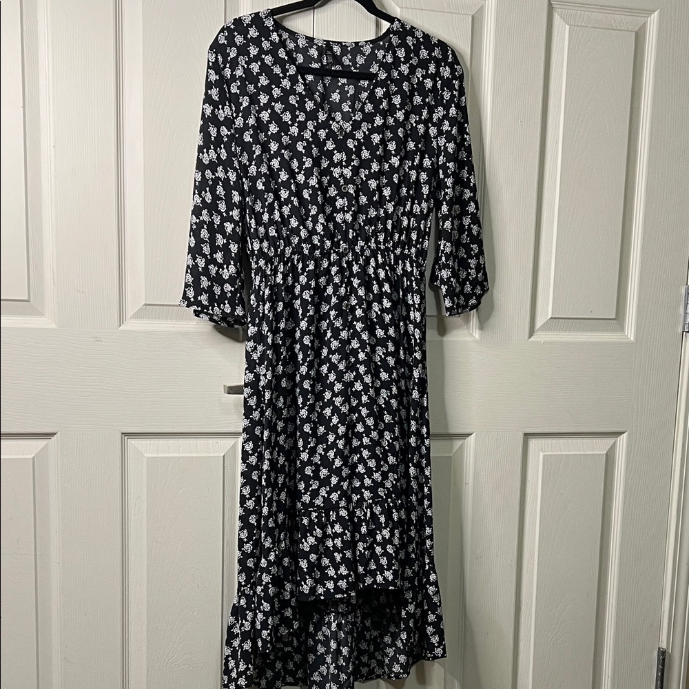 Lapis Black and White Floral High Low Dress